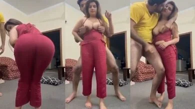 Husband having fun with his sexy wife having big boobs inside the house